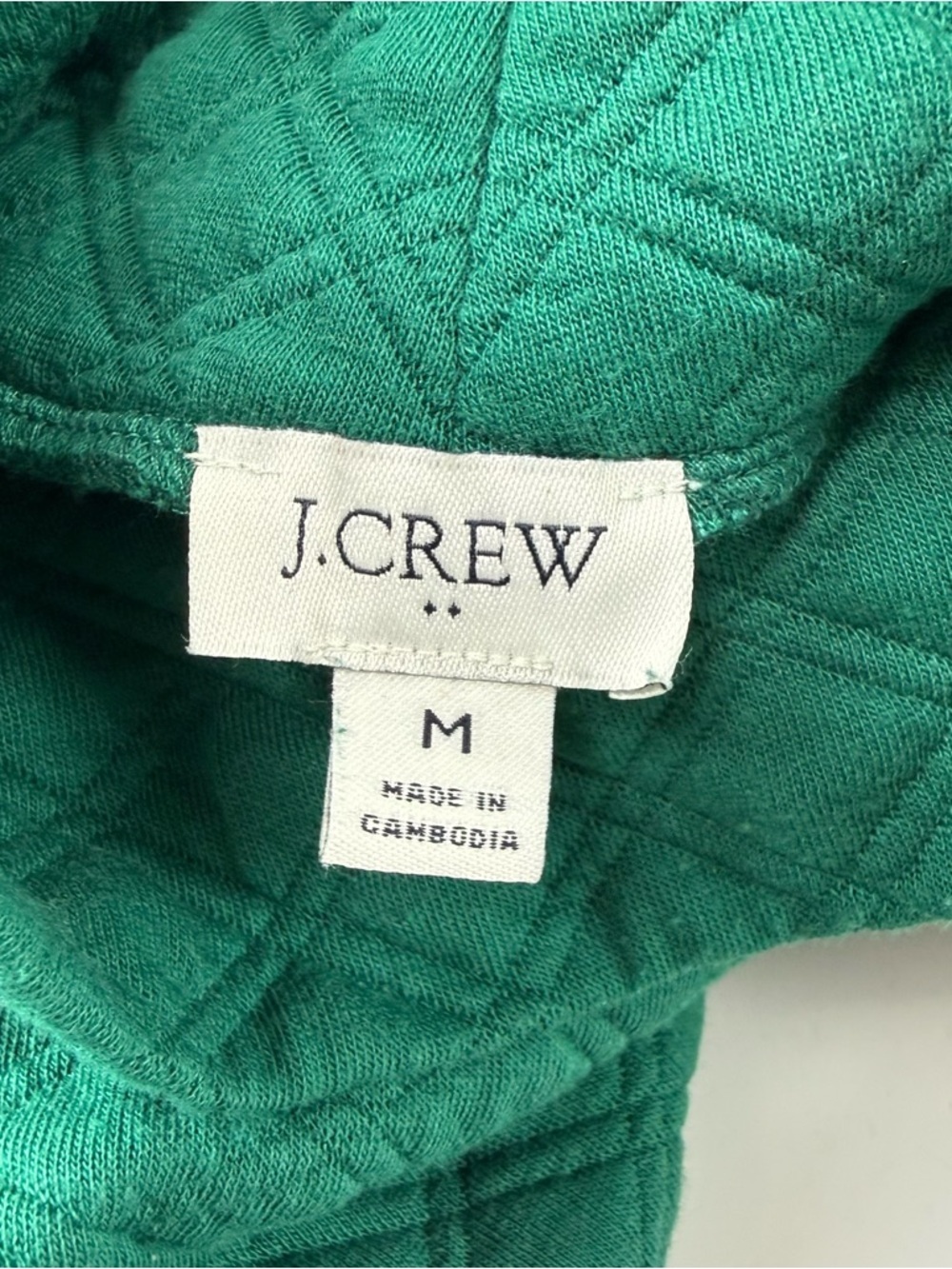 J Crew Mockneck Pullover Quilted Top Womens Medium Green Long Sleeve FLAW - Picture 3 of 10